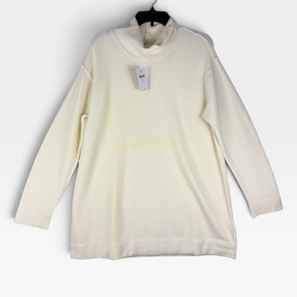 J.Jill Mock Neck Tunic Sweater Womens M Cream Wool Yak Blend Knit NWT